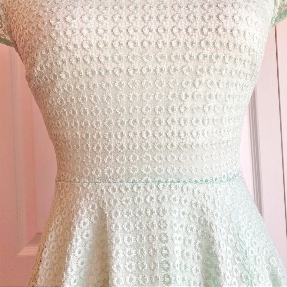 B. Darlin Juniors' Mint Green Fit & Flare Lace Dot Eyelet Dress - Picture 7 of 16